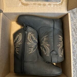 Black Baby Cowboy Boots with Embroidered Design